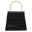 Salvatore Ferragamo Gancini Hand Bag Leather Black Gold Auth 140892-2