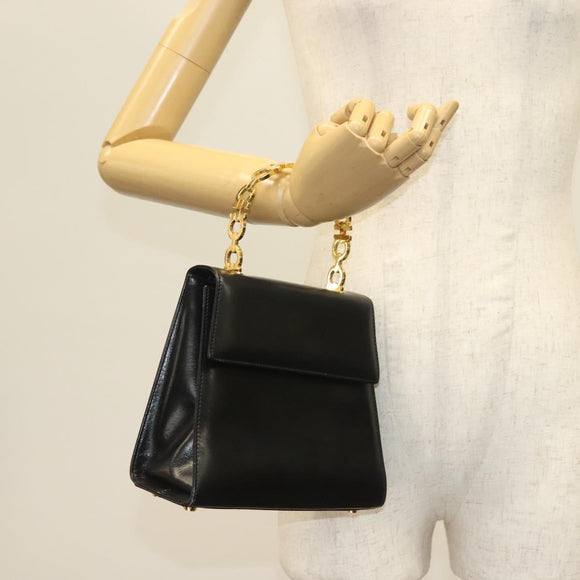 Salvatore Ferragamo Gancini Hand Bag Leather Black Gold Auth 140892