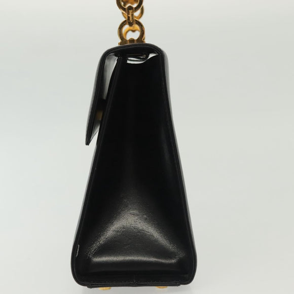 Salvatore Ferragamo Gancini Hand Bag Leather Black Gold Auth 140892