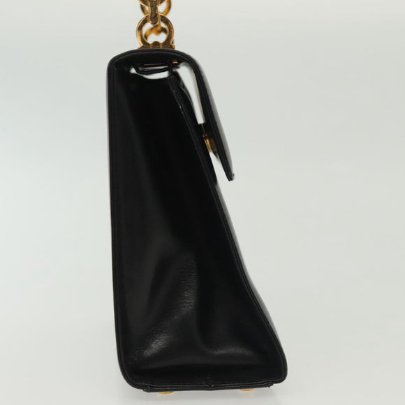 Salvatore Ferragamo Gancini Hand Bag Leather Black Gold Auth 140892