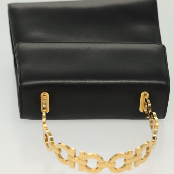 Salvatore Ferragamo Gancini Hand Bag Leather Black Gold Auth 140892