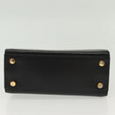 Salvatore Ferragamo Gancini Hand Bag Leather Black Gold Auth 140892-9