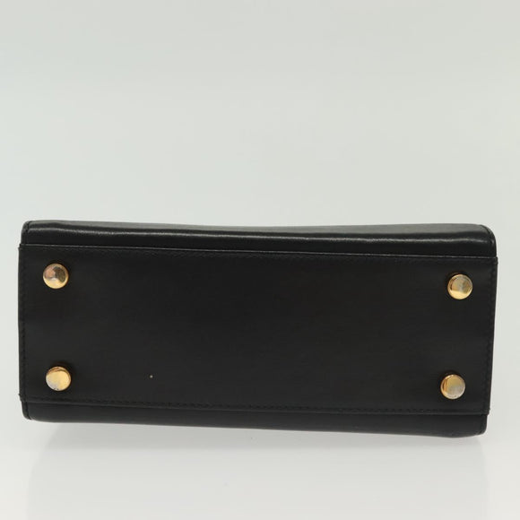 Salvatore Ferragamo Gancini Hand Bag Leather Black Gold Auth 140892