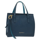 Salvatore Ferragamo Hand Bag Leather Blue Gold Auth 140893-1