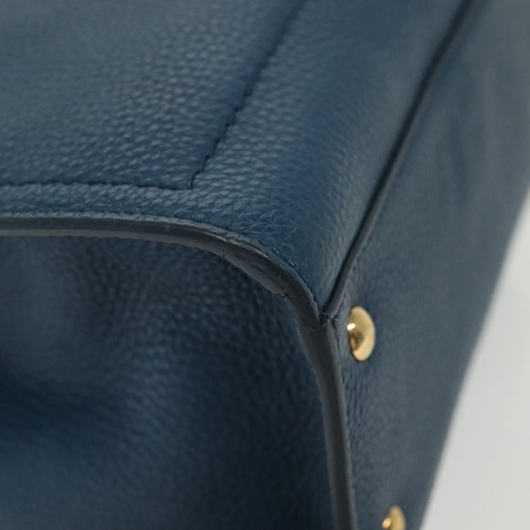 Salvatore Ferragamo Hand Bag Leather Blue Gold Auth 140893