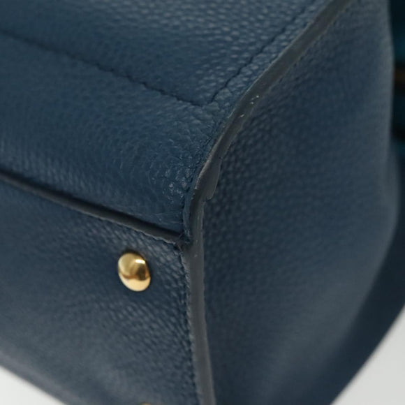 Salvatore Ferragamo Hand Bag Leather Blue Gold Auth 140893