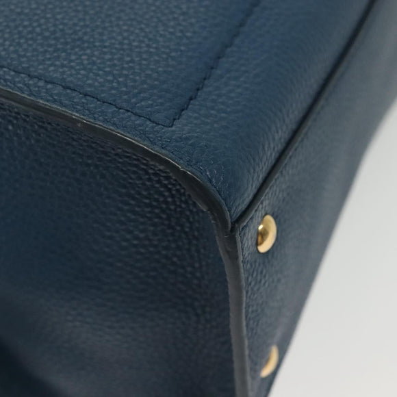 Salvatore Ferragamo Hand Bag Leather Blue Gold Auth 140893