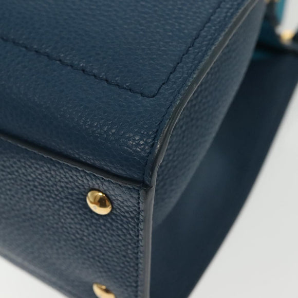 Salvatore Ferragamo Hand Bag Leather Blue Gold Auth 140893