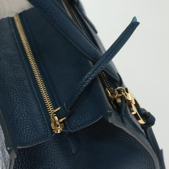 Salvatore Ferragamo Hand Bag Leather Blue Gold Auth 140893