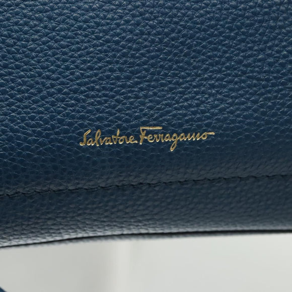 Salvatore Ferragamo Hand Bag Leather Blue Gold Auth 140893
