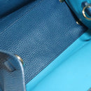 Salvatore Ferragamo Hand Bag Leather Blue Gold Auth 140893-11