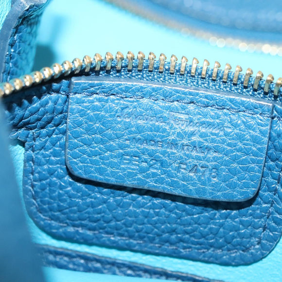 Salvatore Ferragamo Hand Bag Leather Blue Gold Auth 140893