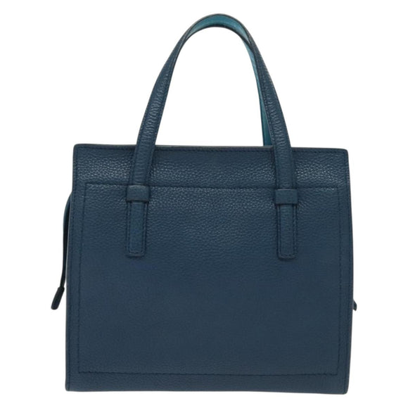 Salvatore Ferragamo Hand Bag Leather Blue Gold Auth 140893