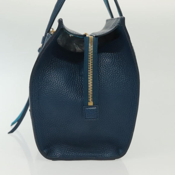 Salvatore Ferragamo Hand Bag Leather Blue Gold Auth 140893