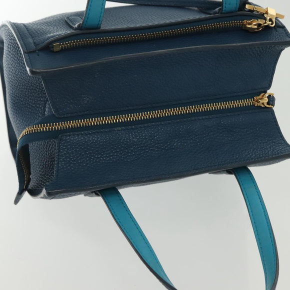 Salvatore Ferragamo Hand Bag Leather Blue Gold Auth 140893
