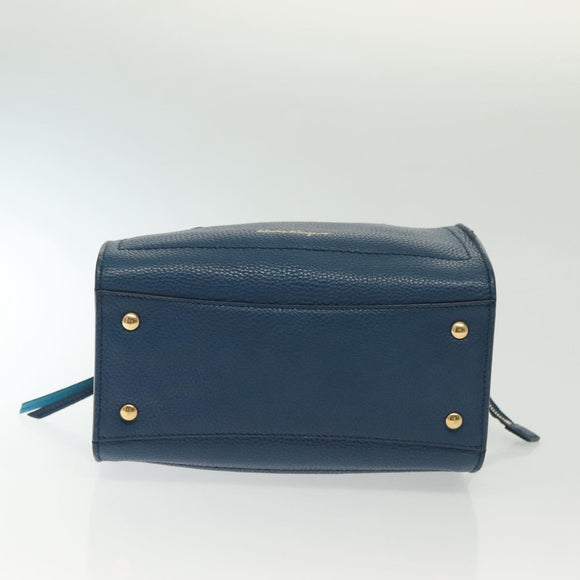 Salvatore Ferragamo Hand Bag Leather Blue Gold Auth 140893