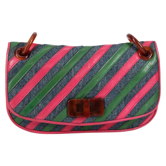 PRADA Shoulder Bag Denim Blue Auth 140894V