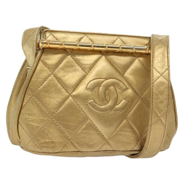 CHANEL Shoulder Bag Lamb Skin Gold CC Auth 140900