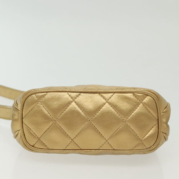 CHANEL Shoulder Bag Lamb Skin Gold CC Auth 140900