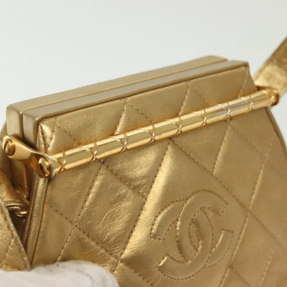 CHANEL Shoulder Bag Lamb Skin Gold CC Auth 140900