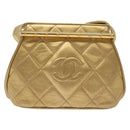 CHANEL Shoulder Bag Lamb Skin Gold CC Auth 140900-13