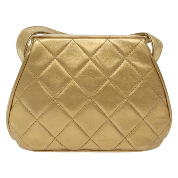 CHANEL Shoulder Bag Lamb Skin Gold CC Auth 140900