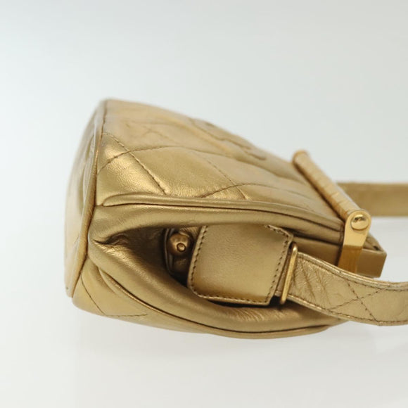 CHANEL Shoulder Bag Lamb Skin Gold CC Auth 140900