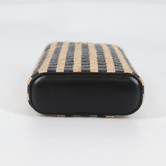 CHANEL Chain Phone Case Raffia Beige Gold CC Auth 140901M