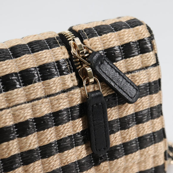 CHANEL Chain Phone Case Raffia Beige Gold CC Auth 140901M