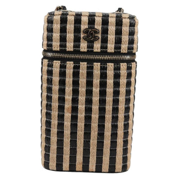 CHANEL Chain Phone Case Raffia Beige Gold CC Auth 140901M - 0