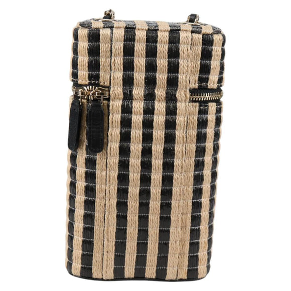 CHANEL Chain Phone Case Raffia Beige Gold CC Auth 140901M