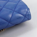 CHANEL Shoulder Bag Lamb Skin Blue Gold CC Auth 140902V-9
