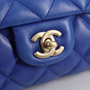 CHANEL Shoulder Bag Lamb Skin Blue Gold CC Auth 140902V-14