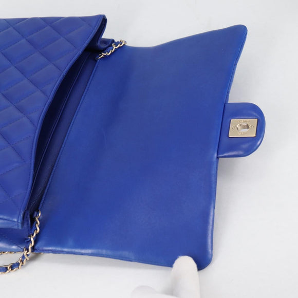 CHANEL Shoulder Bag Lamb Skin Blue Gold CC Auth 140902V
