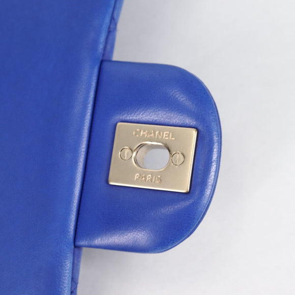 CHANEL Shoulder Bag Lamb Skin Blue Gold CC Auth 140902V