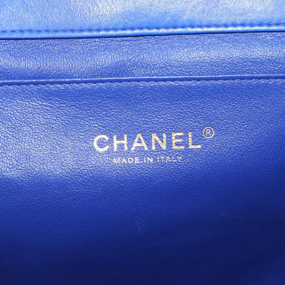 CHANEL Shoulder Bag Lamb Skin Blue Gold CC Auth 140902V
