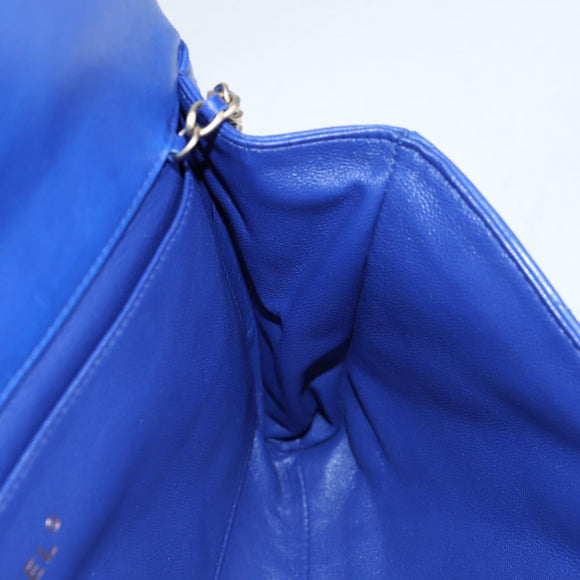 CHANEL Shoulder Bag Lamb Skin Blue Gold CC Auth 140902V