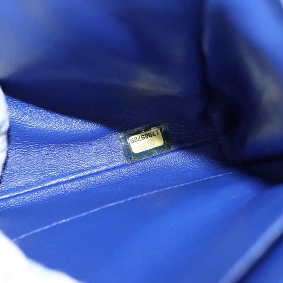 CHANEL Shoulder Bag Lamb Skin Blue Gold CC Auth 140902V