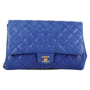 CHANEL Shoulder Bag Lamb Skin Blue Gold CC Auth 140902V-13