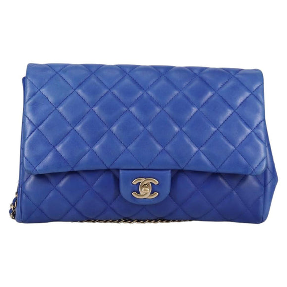 CHANEL Shoulder Bag Lamb Skin Blue Gold CC Auth 140902V