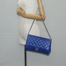 CHANEL Shoulder Bag Lamb Skin Blue Gold CC Auth 140902V-21