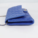 CHANEL Shoulder Bag Lamb Skin Blue Gold CC Auth 140902V-3