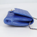 CHANEL Shoulder Bag Lamb Skin Blue Gold CC Auth 140902V-4