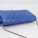 CHANEL Shoulder Bag Lamb Skin Blue Gold CC Auth 140902V-5