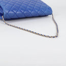 CHANEL Shoulder Bag Lamb Skin Blue Gold CC Auth 140902V-6