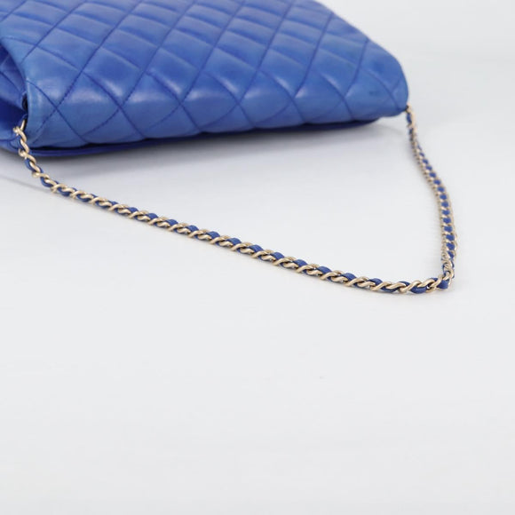 CHANEL Shoulder Bag Lamb Skin Blue Gold CC Auth 140902V