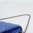 CHANEL Shoulder Bag Lamb Skin Blue Gold CC Auth 140902V-7