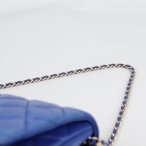 CHANEL Shoulder Bag Lamb Skin Blue Gold CC Auth 140902V