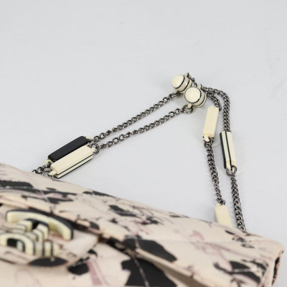 CHANEL Airline Shoulder Bag Canvas Beige Silver CC Auth 140904V