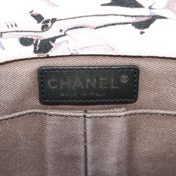 CHANEL Airline Shoulder Bag Canvas Beige Silver CC Auth 140904V